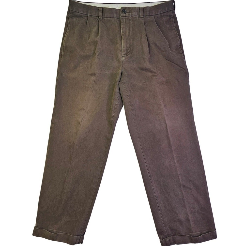 Brooks Brothers 346 Mens Brown Pleated Cotton Chino Pants 38x30 Cuffed Twill